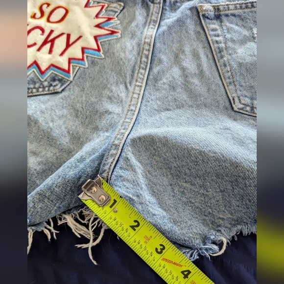 Women's Distressed Medium Fade Denim Shorts High Rise CUTOFF SO LUCKY - Picture 11 of 11